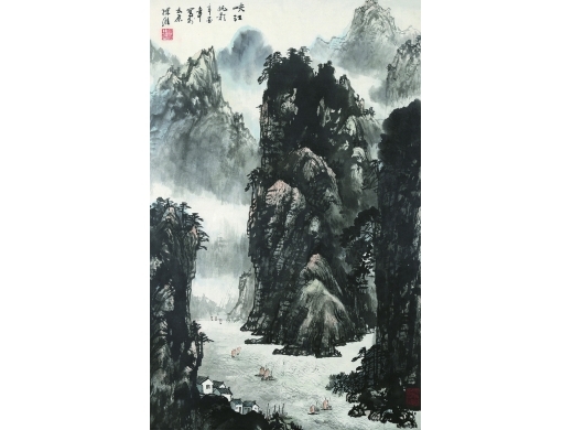 陈维（b.1979） 峡江帆影 镜框 设色纸本