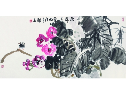 赵梅生（b.1927） 秋锦芙蓉 镜片 设色纸本