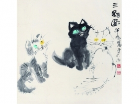 汪伊虹（b.1941） 三猫图 立轴 设色纸本