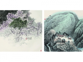 靳及群（b.1925）  单华驹（b.1942） 花卉 山水 镜片 设色纸本