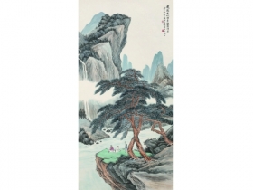 汪琨（1877～1946） 松下观瀑图 镜片 设色纸本