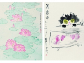 赵志光（b.1938）  汪伊虹（b.1941） 荷花 双鱼图 镜片 设色纸本
