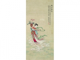 叶昀（1901～1983） 天女散花 镜片 设色绢本