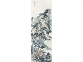 祁昆（1901～1944） 秋山萧寺图 立轴 设色纸本