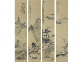赵亭人（b.1963） 山水 四屏镜框 水墨绢本