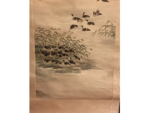 紙本設色秋雁中堂 作者：知笙