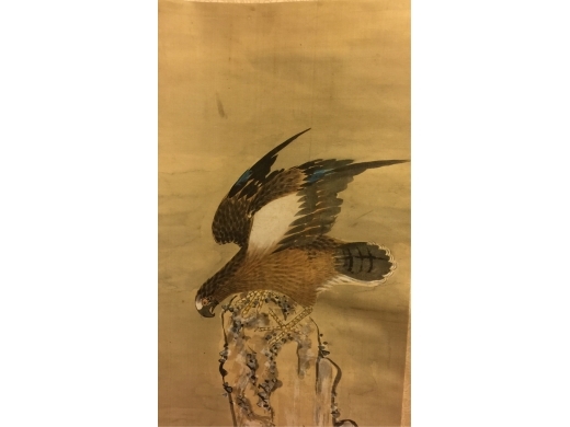 絹本設色山石鷹立軸  作者：鄒一桂
