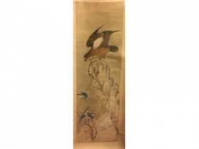 絹本設色山石鷹立軸  作者：鄒一桂