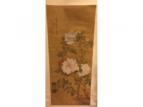絹本設色牡丹花卉立軸 作者：月如