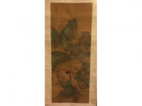 絹本設色青綠山水立軸 作者：沈銓