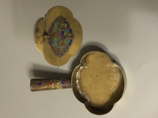 銅 燒琺瑯三雞圖燙斗