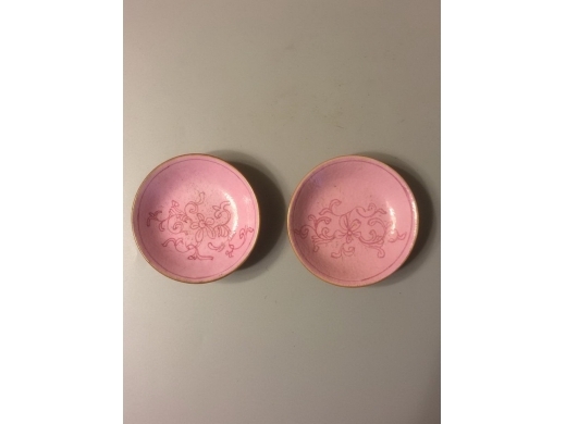 胭脂紅花卉小盆二件