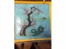 松綠地粉彩松，梅方磁片一對