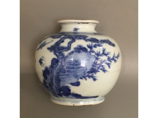 青花松，蝠，小口蘋果尊