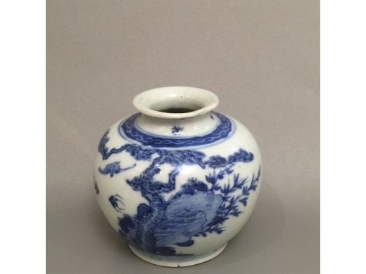 青花松，蝠，小口蘋果尊