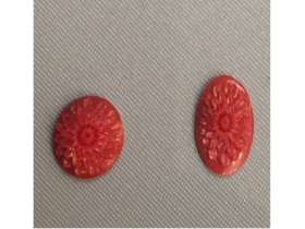 原品深紅珊瑚彫花 戒指面，吊咀料二件
