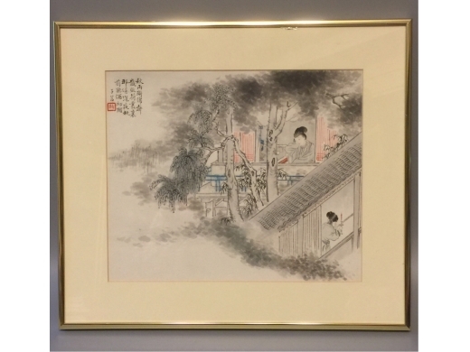 紙本山水仕女方片，二幅 画心