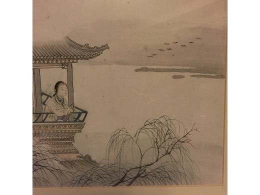 紙本山水仕女方片，二幅 画心