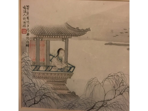 紙本山水仕女方片，二幅 画心