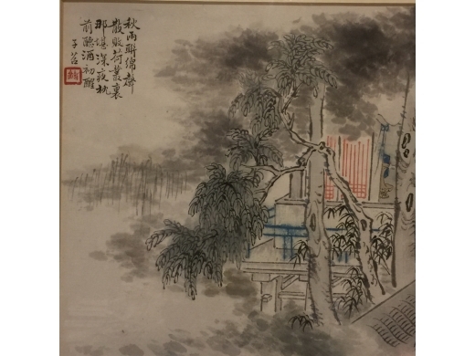 紙本山水仕女方片，二幅 画心