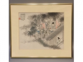 紙本山水仕女方片，二幅 画心