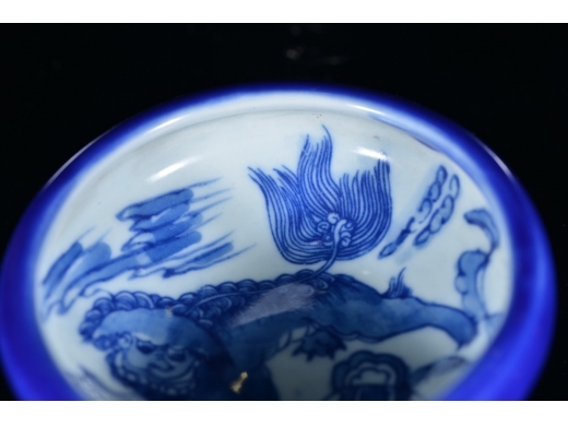 晚清 洋蓝釉 狮子纹 笔洗