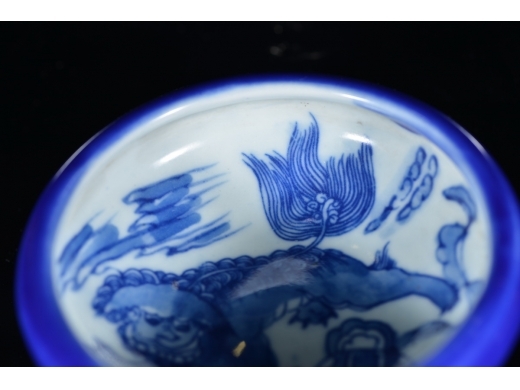 晚清 洋蓝釉 狮子纹 笔洗