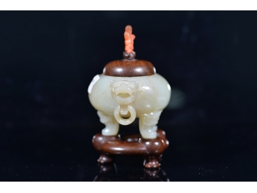 和田玉 双师 三足活环香炉