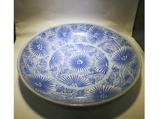 青花铁线描花卉大盘