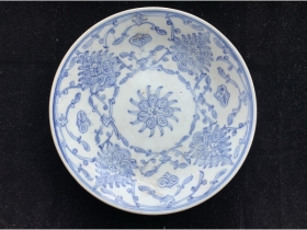 青花单描莲花盘