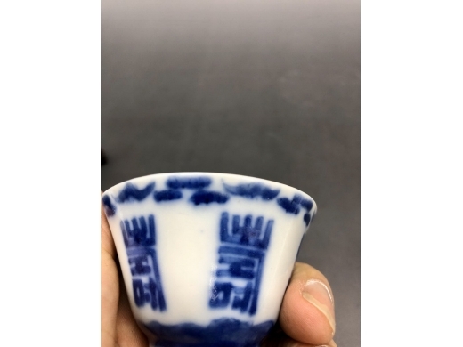 青花寿字纹八方茶盏