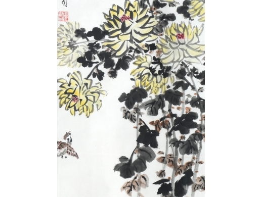 田登五《战地黄花分外香（带框)  菊花》