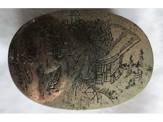 铜刻山水椭圆形墨盒