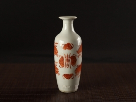 矾红彩福寿花瓶