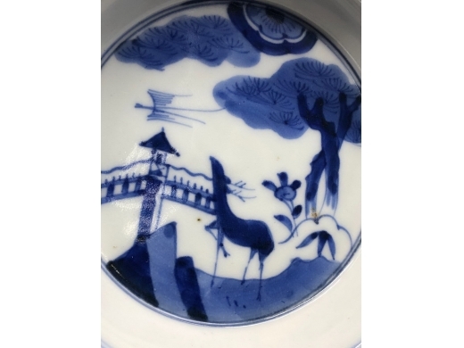 青花松鹿纹折沿洗