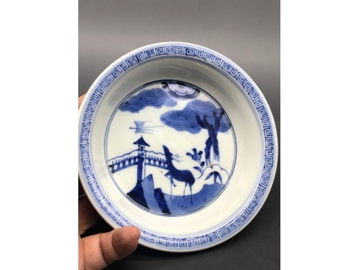 青花松鹿纹折沿洗