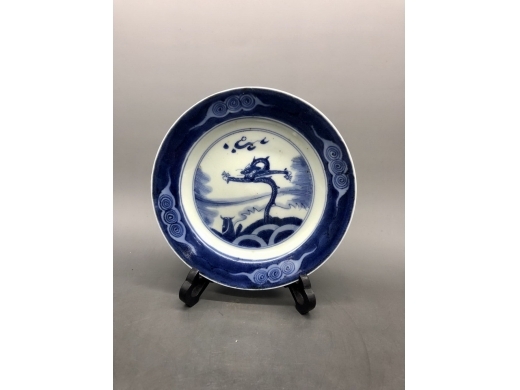 青花鲤越龙门折沿盘