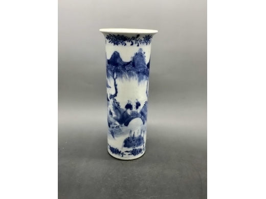青花山水直筒花插
