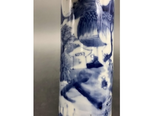 青花山水直筒花插