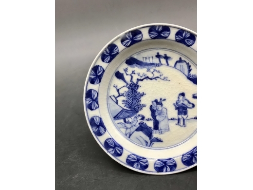 青花三顾茅庐折沿碟