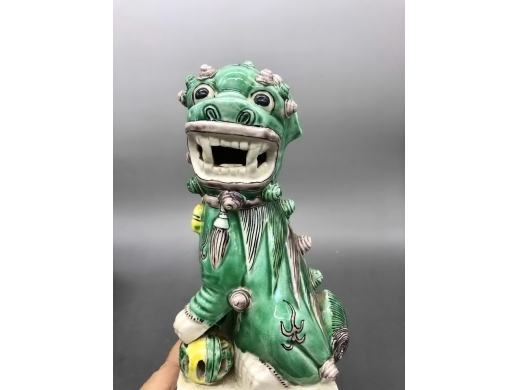 素三彩门狮一对