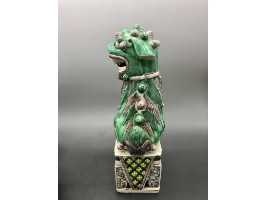 素三彩门狮一对