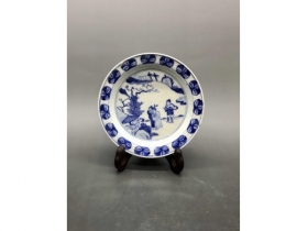 青花三顾茅庐折沿碟