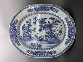 青花富贵灵仙纹椭圆果盘
