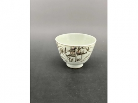 墨彩山水纹茶盏