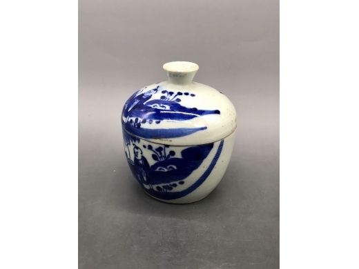 青花人物盖缸