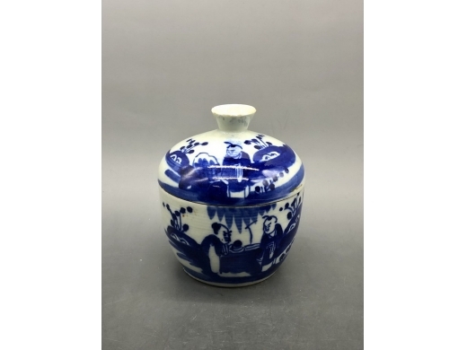 青花人物盖缸
