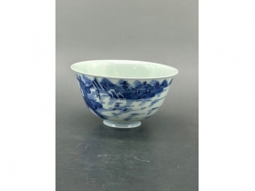 青花山水人物茶碗