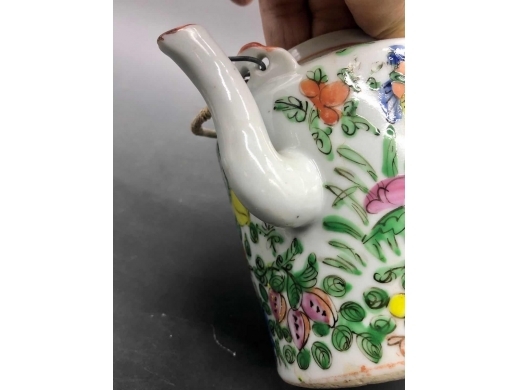 广彩花鸟直筒茶壶