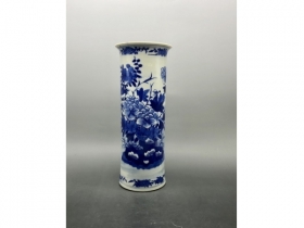 青花花鸟纹直筒花插